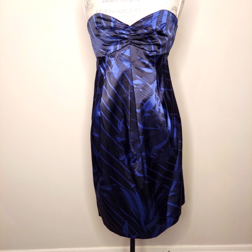 Ted Baker Strapless Empire Waist Blue Silk Cotton Mini Party Dress Sz 2 …